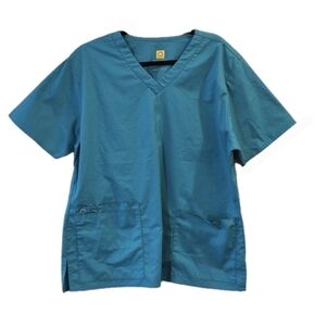 WonderWink Classic Fit Scrub Top Womens Large Teal V-neck Nurse Workwear Medical